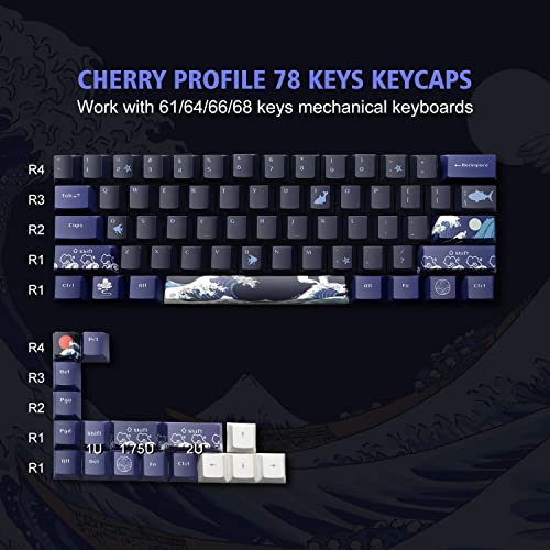 PBT Keycaps 60 Percent, Great Wave Off Kanagawa Japanese Keycaps, DYESub Custom Keycaps Set