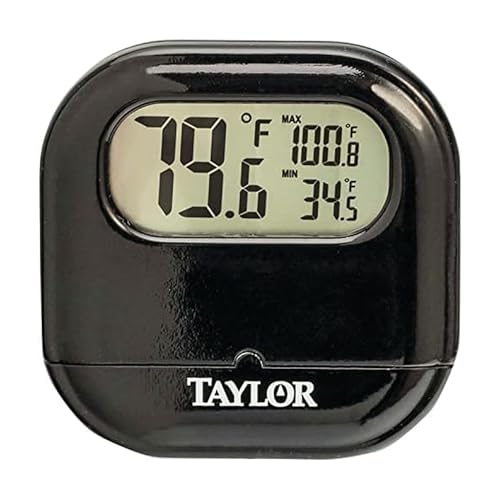 Taylor Digital Indoor/Outdoor Thermometer with Reversible Suction Cup, Black