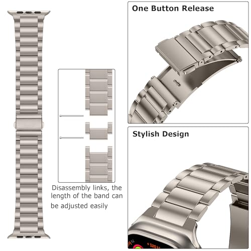 Image of Anlinser Metal Bands Compatible with Apple Watch Band 49mm 46mm 45mm 44mm 42mm for Women Men, Stainless Steel Business Strap for iWatch Ultra 3 /2 /1 SE Series 11 10 9 8 7 6-1 (Titanium)
