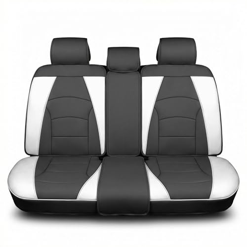 Image of FH Group Car Seat Cover for Back Seat White Black Faux Leather - Universal Fit, Rear Seat Covers for Cars with Rear Split Bench, Car Seat Cushions, Car Interior Accessories for SUV, Sedan, Van