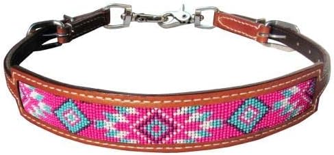 Showman Medium Leather Wither Strap w/Pink Navajo Design Inlay