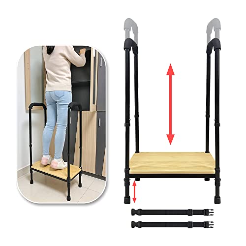 Step Stool with Handle for Adults Elderly Medical Stepping Stool Car Assist Handle Bed Steps for High Beds Heavy Duty Adjustable Foot Stools with Handrail Seniors Handicap Step for Kitchen