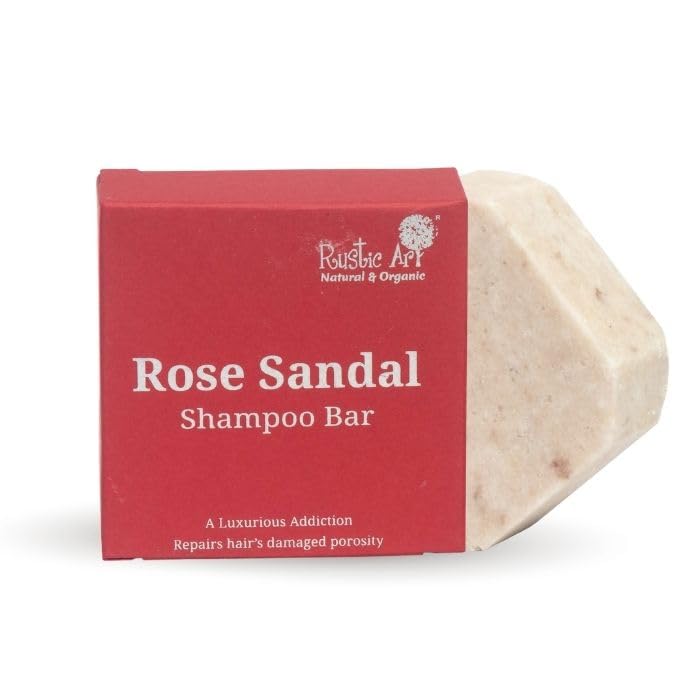 Rustic Art Rose Sandal Shampoo Bar | Hair Softening & Frizz Control | Natural, Sulphate & Paraben Free |Coconut Sugar & Vit E | 75g