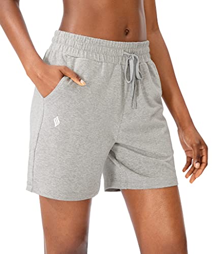 SANTINY Women's Cotton Shorts 5'' Lounge Yoga Shorts Jersey Sweat Bermuda Shorts for Women Walking Athletic with Pockets