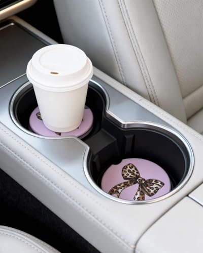 Portavasos para autos cerámicos con diseño de leopardo rosa, pack 2 miniatura 5