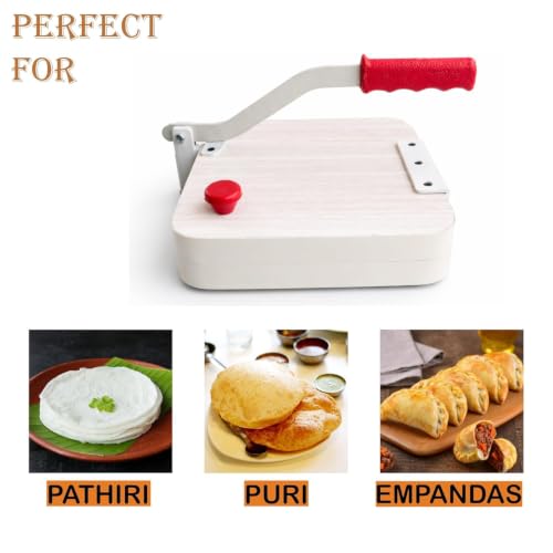 Image of Wooden Manual Square Papad Puri Khakhra Press Maker Heavy Duty Plywood Roti Press with Iron Handle Brown 9 Inch (Square)