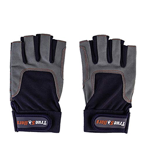 Image of MRX BOXING & FITNESS Sailing Gloves with 3 /4 Finger and Grip for Men and Women, Great for Kayaking, Workouts and More (Blue /Grey, Medium)