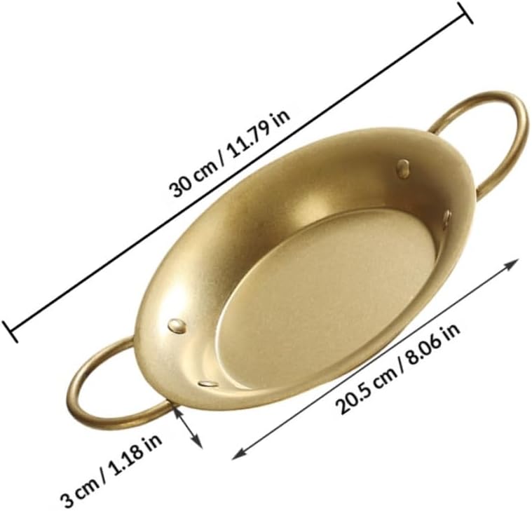 TIDTALEO Vintage 20.5cm Stainless Steel Spanish Paella Pan Double Handle Non-toxic Cooking Skillet for Home Kitchen Seafood and Rice Dishes