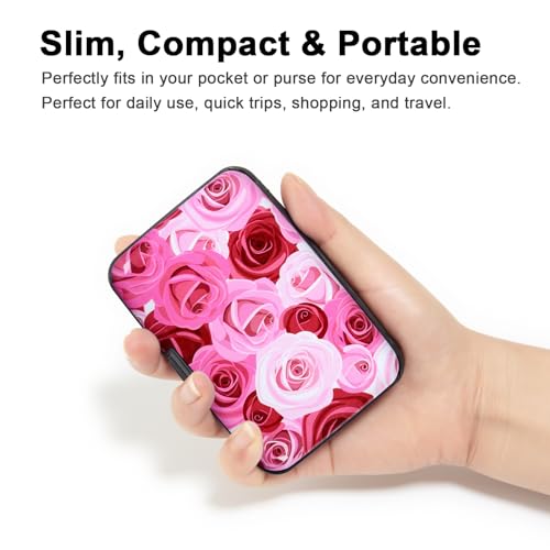 Image of Credit Card Holder, Metal Card Wallet RFID Blocking Mini Slim Aluminum Business Hard Card Case for Women Men (Roses)