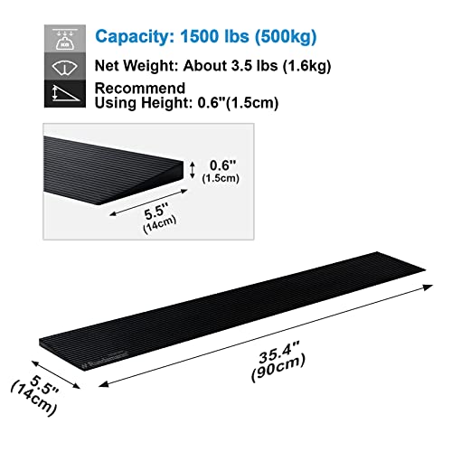 Ruedamann 0.6" Rise Threshold Ramp,1500 Lbs Capacity, 35.4" Wide Natural Rubber Power Wheelchair Ramp Scooter, Non-Slip Solid Rubber Threshold Ramp For Doorways,Driveways,Bathroom,Cuttable #TOP2