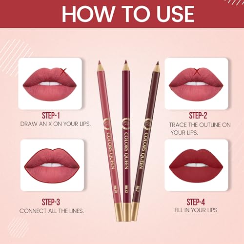 Image of Colors Queen Matte Lip Liner Pencil | Non Transfer Formula For Professional Makeup | Lip Liner Pencil Waterproof (Combo - 02) (Pack of 2)
