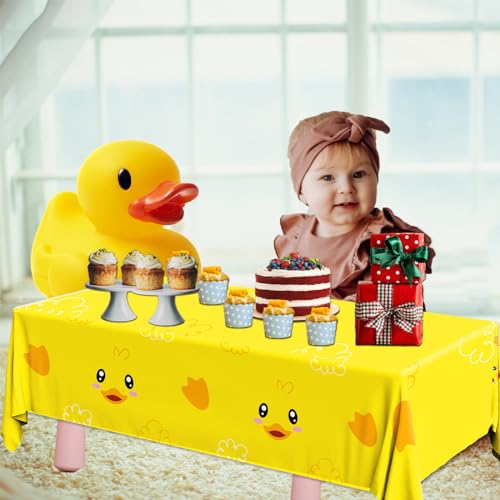 Image of 3pcs Yellow Duckie Table Cover, Waterproof & Easy to Clean, 70.8x42.5 inches, Duck-themed Tablecloth for Parties, Baby Showers, Gender Reveals