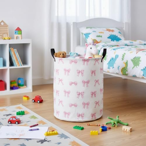 Image of Baby Laundry Hamper kids laundry Basket Waterproof Laundry Bag for Bedroom Clothes Organizer Room Decor(Bowknot)
