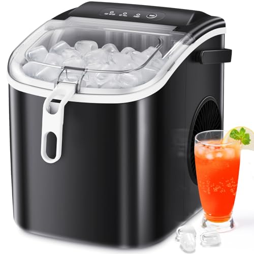 Xbeauty Countertop Ice Maker 6-Minute Fast Bullet Ice, Portable Double-Handle Removable Handle, Automatic-Cleaning Suitable for Outdoor Camping Bar Party and Kitchen-Red…