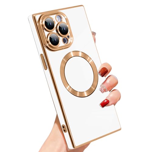 Coque iPhone 14 Pro antichoc carrée compatible Magsafe blanche souple