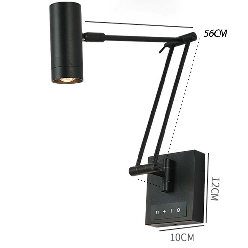 LED Verstellbar Wandleuchte mit Touch Schalter Innen Wandlampe Swing Arm Drehbar Wandspot Lange Arm Wand Leselampe Dimmbar Wandbeleuchtung Einstellbar Schwenkarm Nachttischlampe,Schwarz