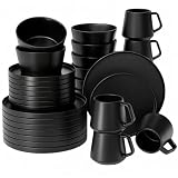 MIAMIO - Juego de vajilla para 8 / Juego de 32 piezas de gres moderno/Vajilla – Apta para lavavajillas y microondas – Colección Luxe (Negro, 32x)