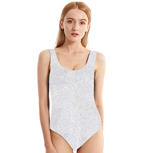 SYTUNG Bodysuit for Women Gray Sexy Scoop Neck Tank Top Jumpsuits Leotards (Sleeveless Scoop Neck-Gray, Medium)