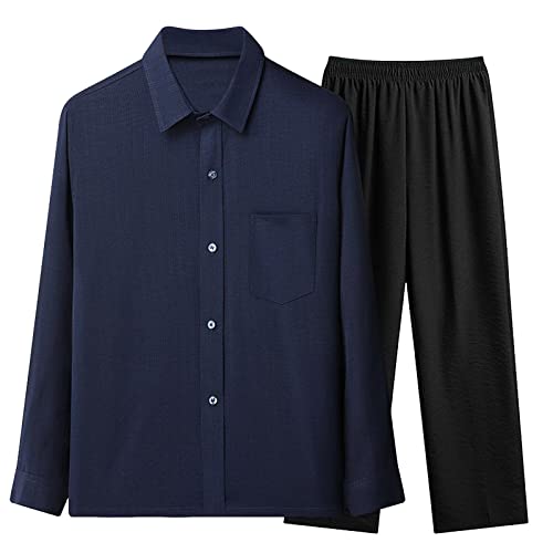 Mens Tang Suit Short Sleeved Cropped Sleeve Suit Cotton And Loose T Shirt Casual Two Piece Suit Men Men Prom Tuxedo Suit Blue #TOP19