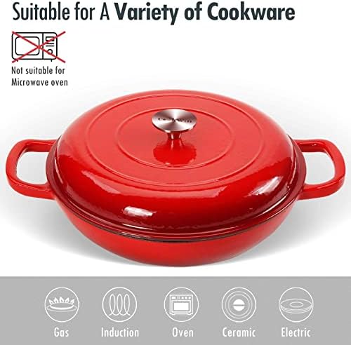 Cast Iron Casserole Braiser, 3.8 Quart Enameled Cast Iron Dutch Oven Pan with Lid, Heavy Duty and Dual Handles Skillet, Oven-Safe Porcelain Surface Casserole Dish - Thumbnail 4