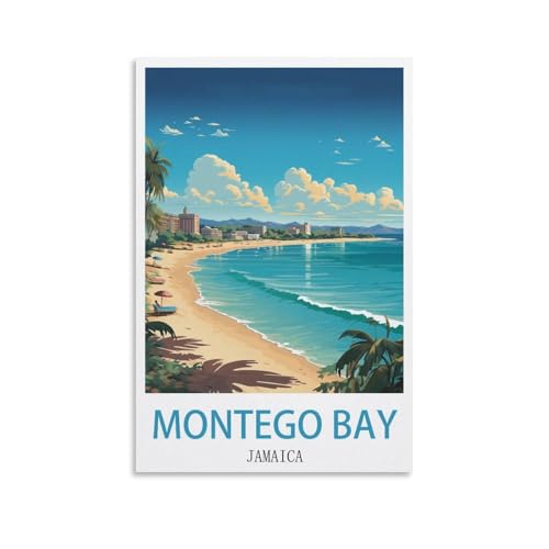CNAHEIX Montego Bay Jamaica Vintage Travel Poster Tree 08x12inch(20x30cm) Canvas Wall Art Print Painting for Wall Decor Living Room Bedroom