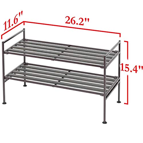 Image of INDIAN DECOR. 45799 Classic 2-Tier Stackable 6-Pair Space Saving Shelf Sturdy Metal Frame Shoe Storage Rack Organizer, Perfect for Bedroom, Closet, Entryway, Dorm Room - Black