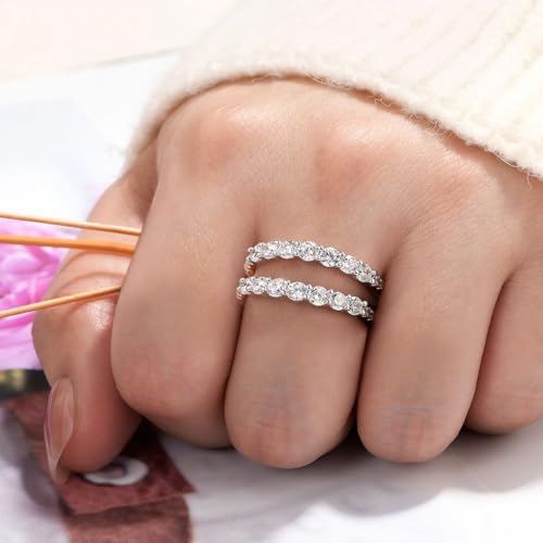 Wuziwen Ring Enhancer for Engagement Rings Two Row Sterling Silver Wedding Bands for Women Stackable Cubic Zirconia2