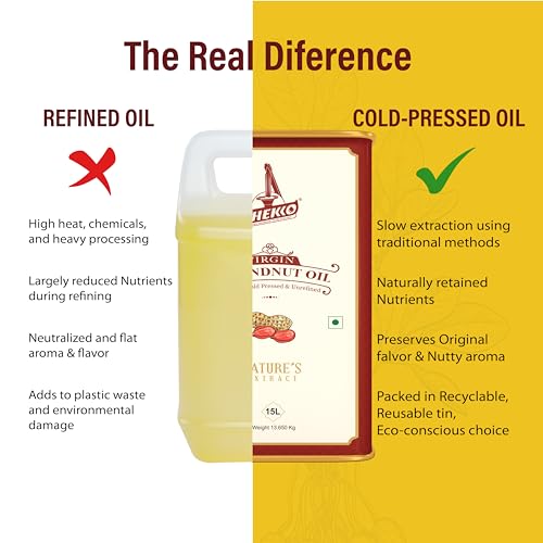 Image of Chekko Cold Pressed Groundnut Oil 15 Litre | Wood Pressed Peanut Oil | 100% Pure, Unrefined & Filtered | Kachi Ghani groundnut oil | Natural Cooking Oil for Frying & Daily Use