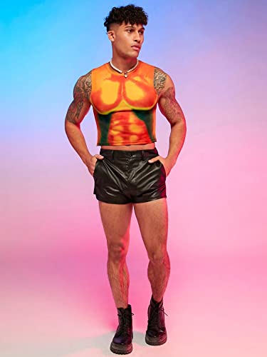 Verdusa Men's Sleeveless Graphic Print Round Neck Crop Tank Top Undershirt Solid Orange S #TOP5