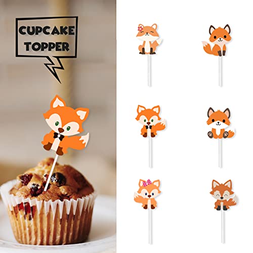 18Pcs Orange Glitter Dessert Cupcake Topper Animal Fox Theme Baby Shower Boy Girl Happy Birthday Party Theme Decor Supplies #TOP1