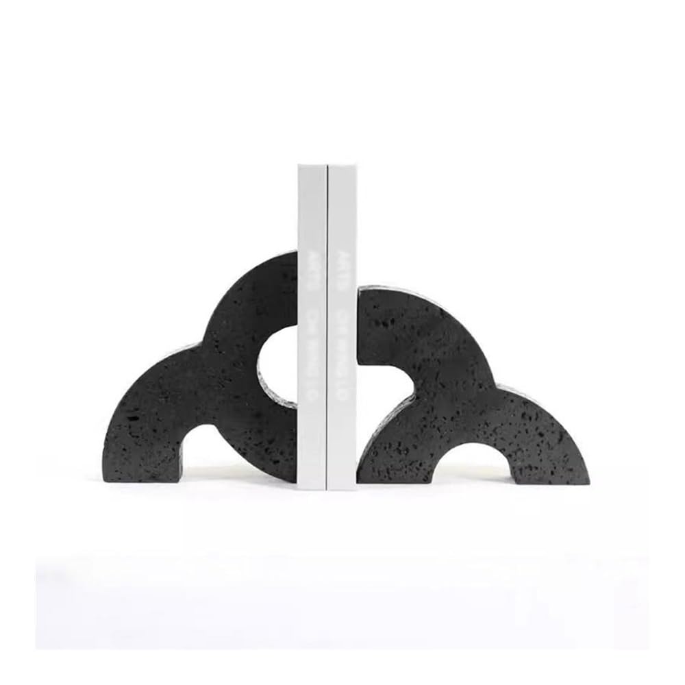 Book Organizer Marble Bookend Abstract Geometric Carving Bookends for Home Library Office Bookshelf Accessories(Black)