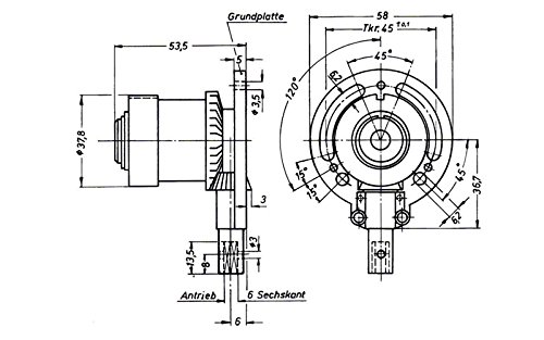 DIWARO® K086 Rolladengetriebe | Untersetzung 3:1 | für rechts & links | Antrieb 6mm Innensechskant | Kurbelgetriebe, Kegelradgetriebe für Ø 40 mm Nutrohr im Rolladenkasten