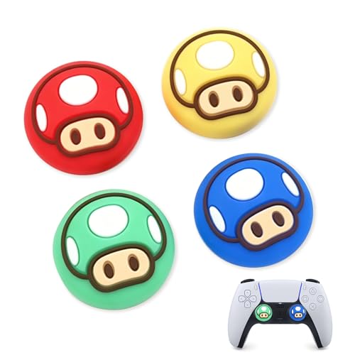 Image of PERFECTSIGHT Cute Thumb Grip Caps for Switch 2, PS5 PS4 Xbox Series X /S Xbox One Switch PRO Controller Steam Deck, 4PCS Soft Rubber 3D Thumbsticks Button Joystick Cover, Mushroom
