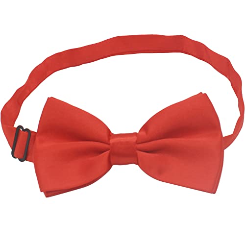 LRMYS Kids Classic Pre-tied Bow Tie, Adjustable Satin Plain Color Silk Fancy Bow Necktie for Children Birthday Wedding Formal Party Fancy Dress, Red 1 Pack