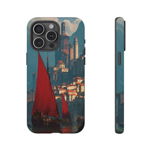 Coque rigide mate iPhone 15 Pro Max navires à voile rouge