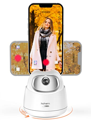 Support de Téléphone avec Suivi Automatique du Visage, hohem Trépied à Suivi de Visage pour Prise de Vue Vlog, Support à Selfie Rotation 360° pour Téléphones&Tablettes, Batterie Rechargeable Blanc Cover