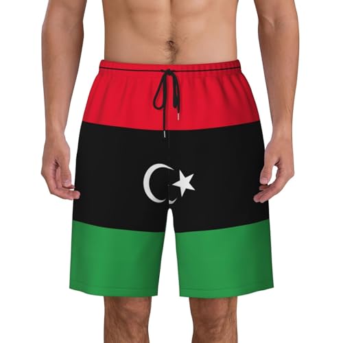 Libyan Flag Print Mens Swim Trunks Swim Shorts Swimsuits with Pockets Beach Shorts for Men Quick Dry