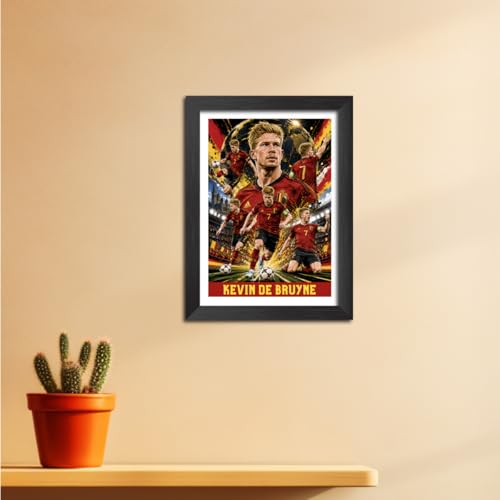 Image of TenorArts Kevin De Bruyne Belgium Poster Worldcup Themed Laminated Photo Frame Painting with Matt Finish Black Texture (12 inches x 9inches)