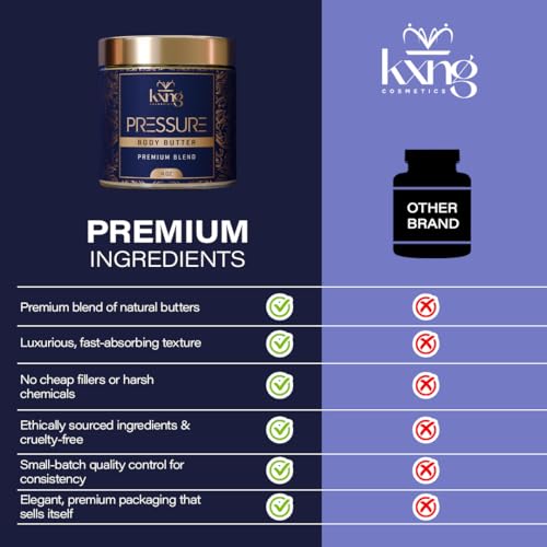 KXNG Cosmetics Natural Shea Body Butter – 4oz | Luxury Moisturizing Cream with Shea, Cocoa & Coconut Oil | Hydrating Body Butter for All Skin Types – Pressure