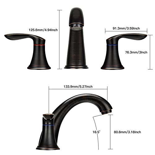Bathroom Sink Faucet, Faucet for Bathroom Sink, Widespread ORB Bathroom Faucet 3 Hole with Stainless Steel Pop Up Drain and cUPC Lead-Free Hose-(Oil Rubbed Bronze 2 Packs)