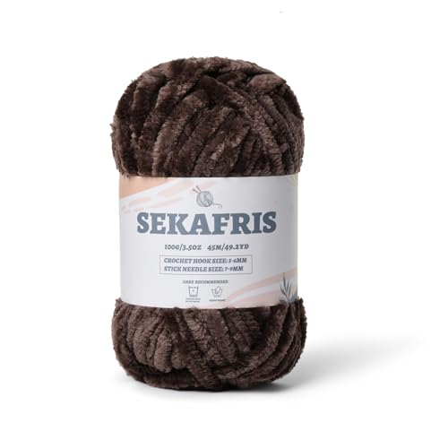 Image of Fuzzy Chunky Chenille Yarn for Crocheting,Soft Plush Yarns for Hand Knitting,Bulky 100 g(49.2 yd) Baby Blanket Yarn for Crocheting Amigurumi,Crochet Fluffy Velvet Yarns (Coffee Color)