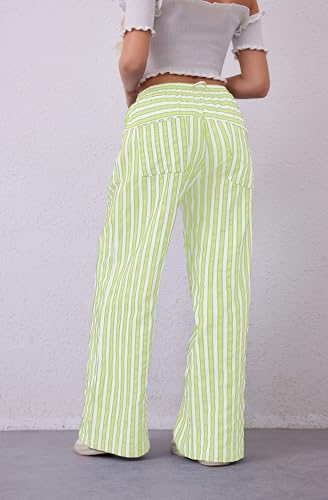 Image of MISSACTIVER Women Drawstring Striped Pants Loose Wide Leg Trousers Casual Low Waist Pants Comfy Lounge Pants with Pockets