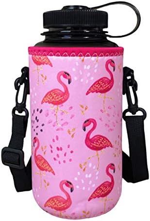 Koverz XL 32-40oz 1200ml Water Bottle Carrier with Shoulder Strap, Water Bottle Insulator - Pink Flamingos