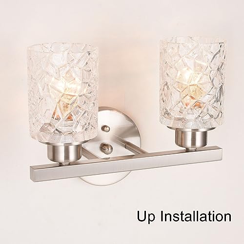 Image of ALICE HOUSE 12.2 inch Vanity Lights, 2 Light Wall Sconce Lighting, Brushed Nickel Bathroom Lights Over Mirror, Bathroom Lighting, ETL Listed, AL9082-W2
