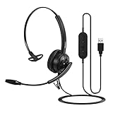 USB Headset mit Mikrofon Noise Cancelling Mono, PC Kopfhörer mit Mikrofon und Lautstärkeregler, Skpye Headset für Home Business Office Callcentre Teams Voip, Pro Mic für Spracherkennung Dragon Nuance