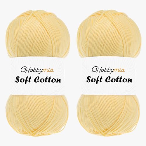 HobbyMia Soft Cotton Blend Crochet Yarn – Sport Weight Yarn for Crochet & Knitting – 100g / 361yds – 55% Cotton 45% Acrylic – Ideal for Amigurumi & Baby Projects (Yellow - Pineapple, 2 Skeins)