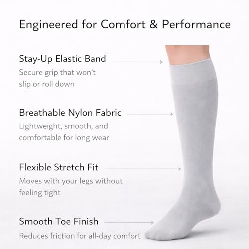 Image of Diamond Star Women's Trouser Socks, Opaque Knee High Nylon Socks, Stretchy Comfort Fit for Work and Casual, 6 Pairs