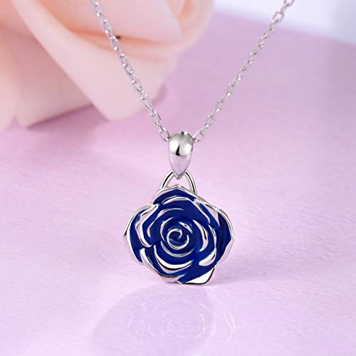 BEILIN 925 Sterling Silver Rose Flower Necklace Rose Pendant Necklaces Jewelry for Women4