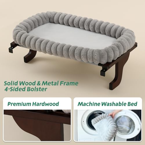 Zakkart SnugCloud Cat Window Perch with 4-Sided Bolster - Orthopedic Cat Hammock for Window Sill - Solid Hardwood & Metal Frame - Window Seat for Pets (Dark Stained Wood w/Gray Bed, Medium) by Zakkart - Image 7