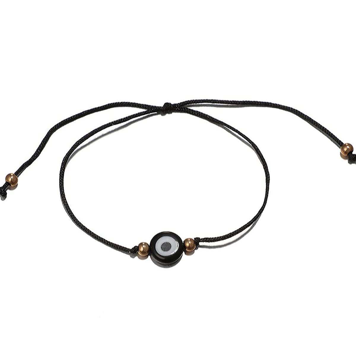 THE WHITE SHOP Evil Eye Anklet Bracelet Black Braided Foot Chain Bohemian Rope Beach Decoration Jewelry for Women (Evil Eye)